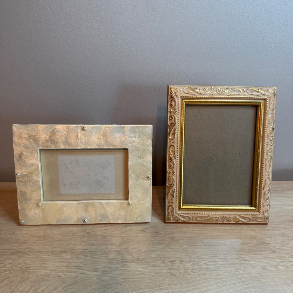Vintage Style Picture Frame Set Mother of Pearl & Gold Filigree 4x6 5x7 Ornate